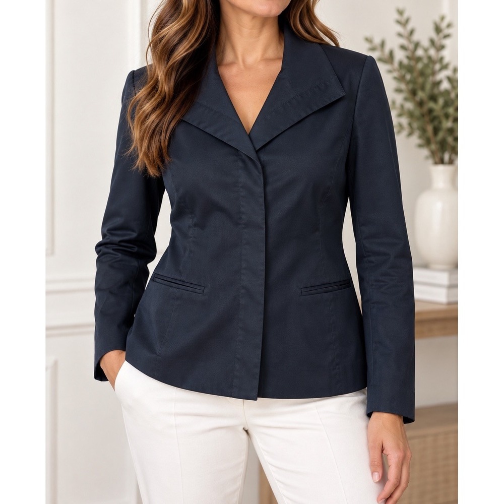 Lafayette 148 New York Navy Stretch Cotton Blazer Jacket Women’s 14